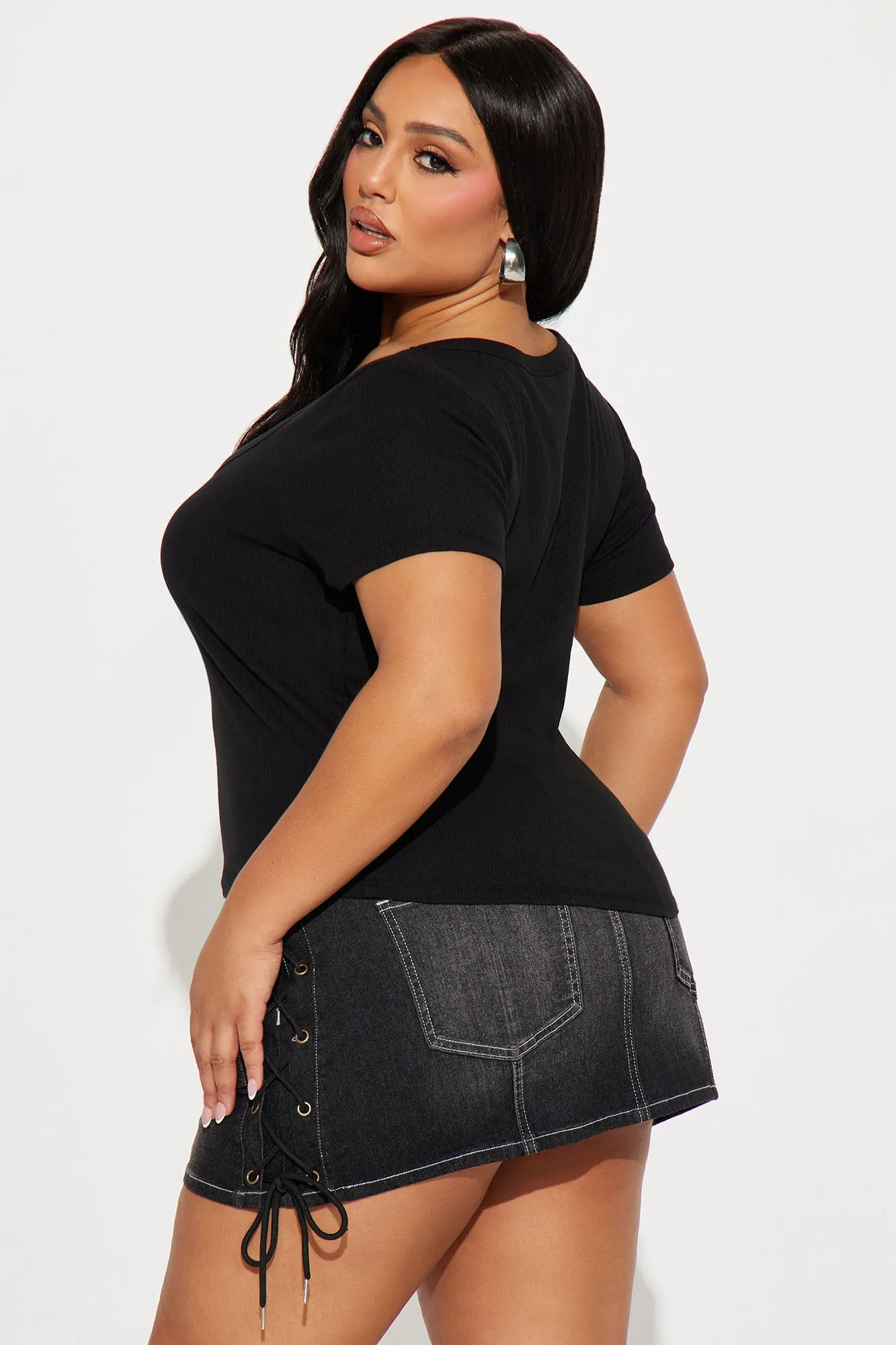 Amelia Scoop Neck Top - Black