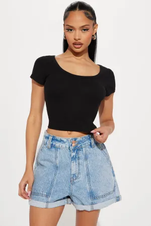 Amelia Scoop Neck Top - Black