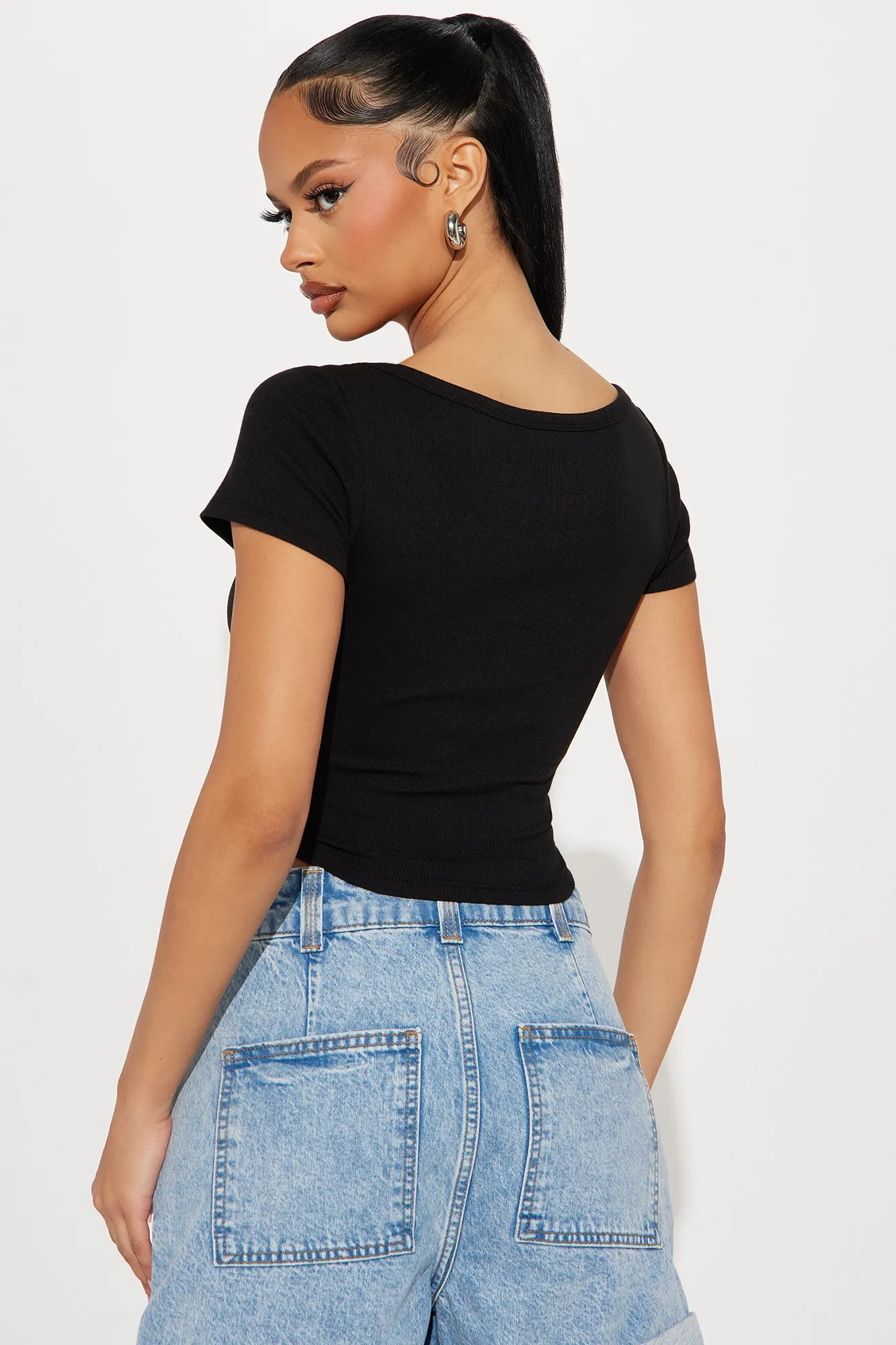 Amelia Scoop Neck Top - Black