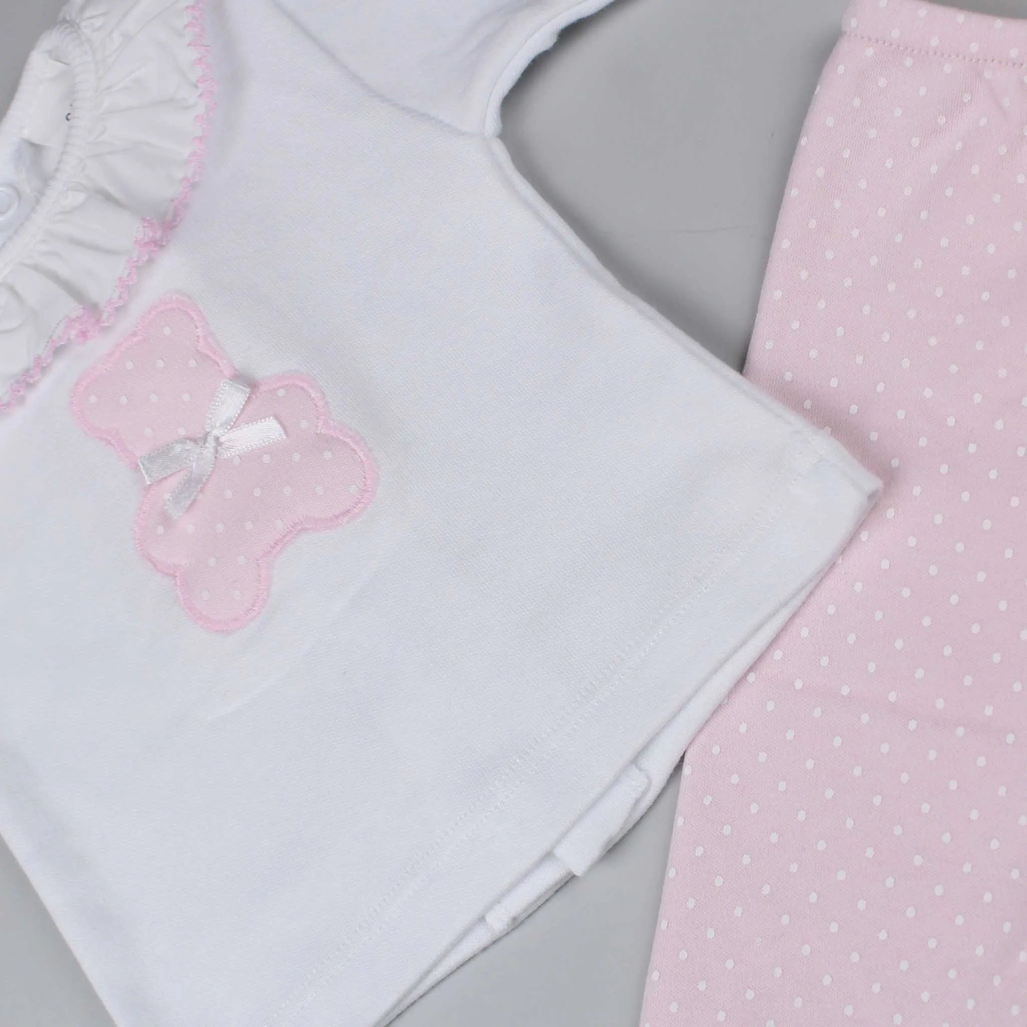 Baby Girls 2 Piece Outfit- Top and Bottoms- White/Pink