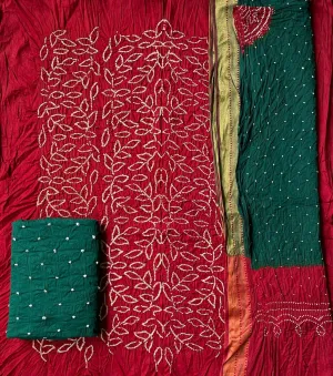 Bandhej Satin Cotton Dress Material *