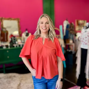 Coral Flutter Sleeve Top