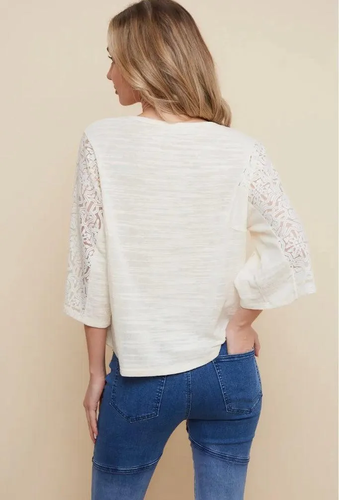 Creamy Lace Sleeve Top - Made in USA