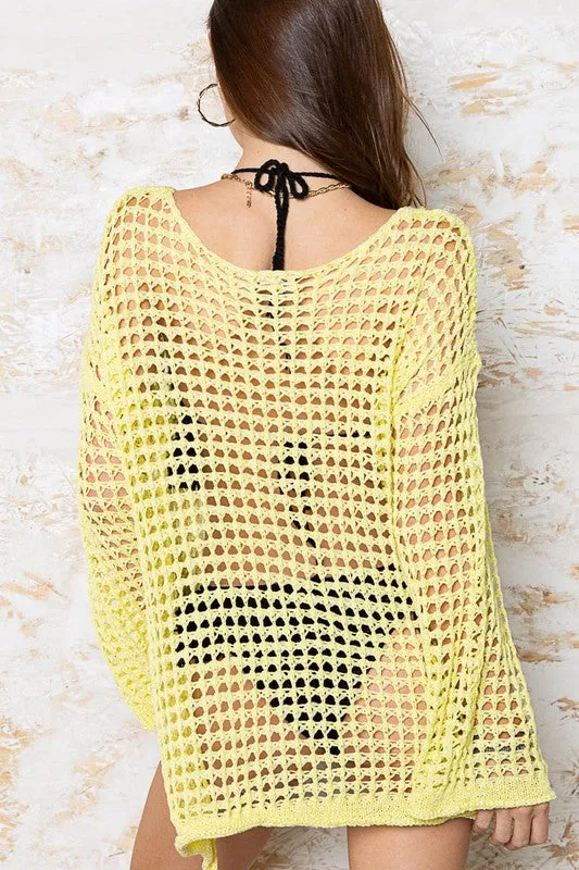 CROCHET BOAT NECK TOP WITH BELL SLEEVE