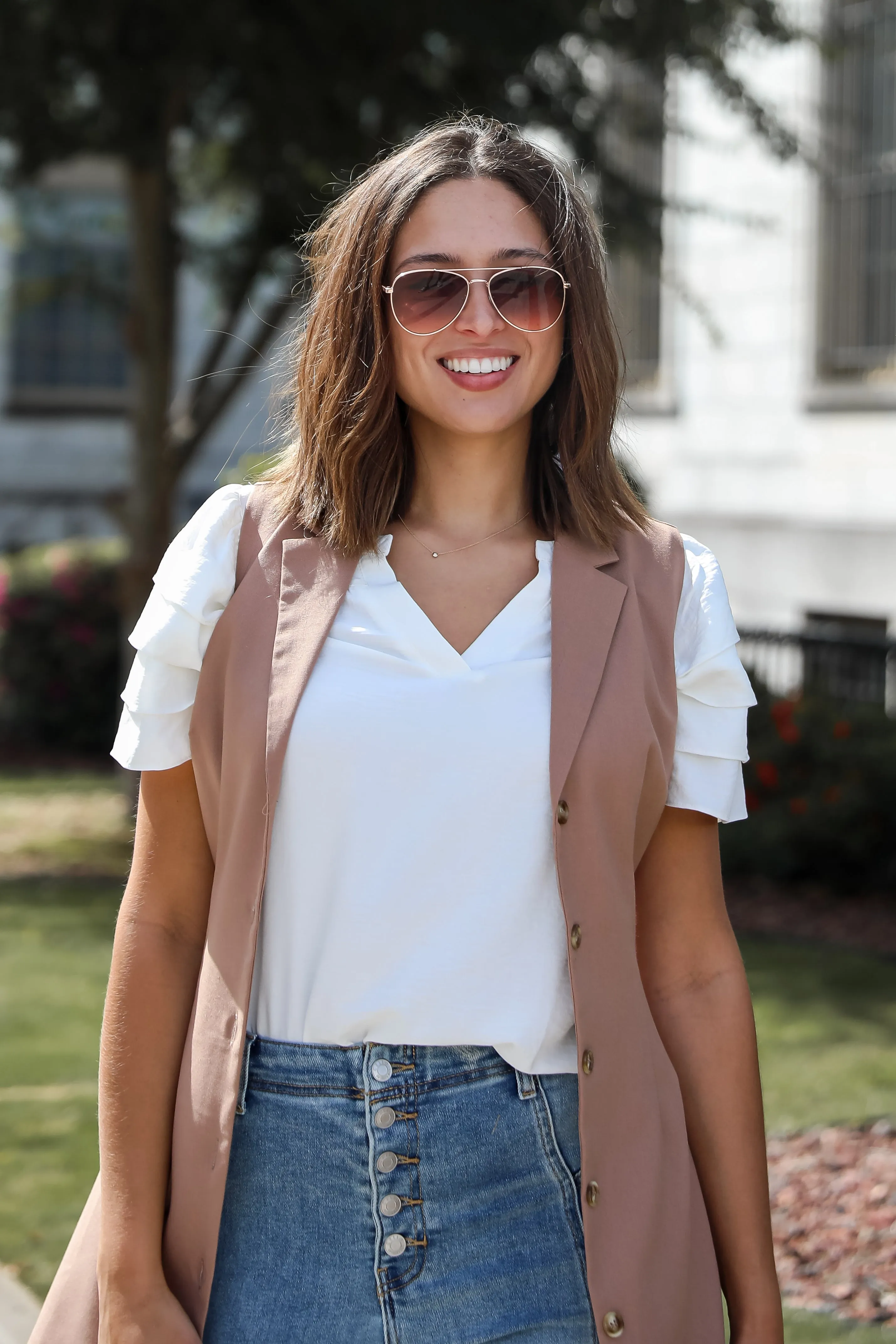 FINAL SALE - Adorably Captivating Off White Ruffle Sleeve Blouse