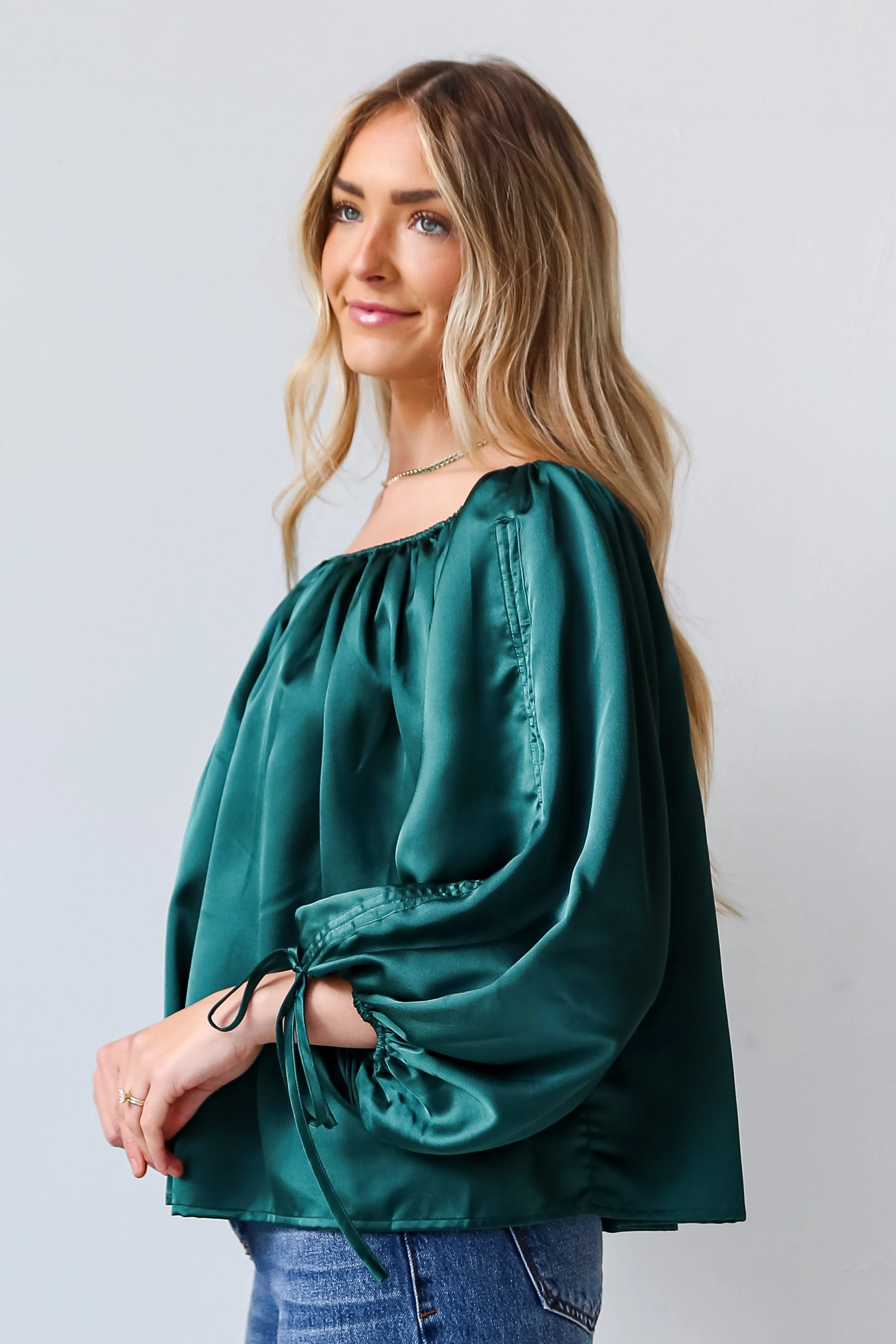 FINAL SALE - Utterly Enchanted Hunter Green Satin Blouse