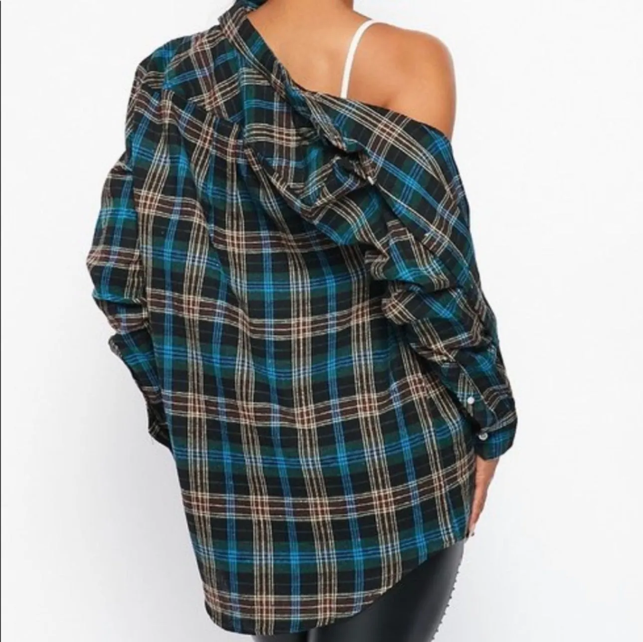Flannel Babe Unisex Multi Blue/Green Plaid Long Sleeve Oversized Button Down Shirt