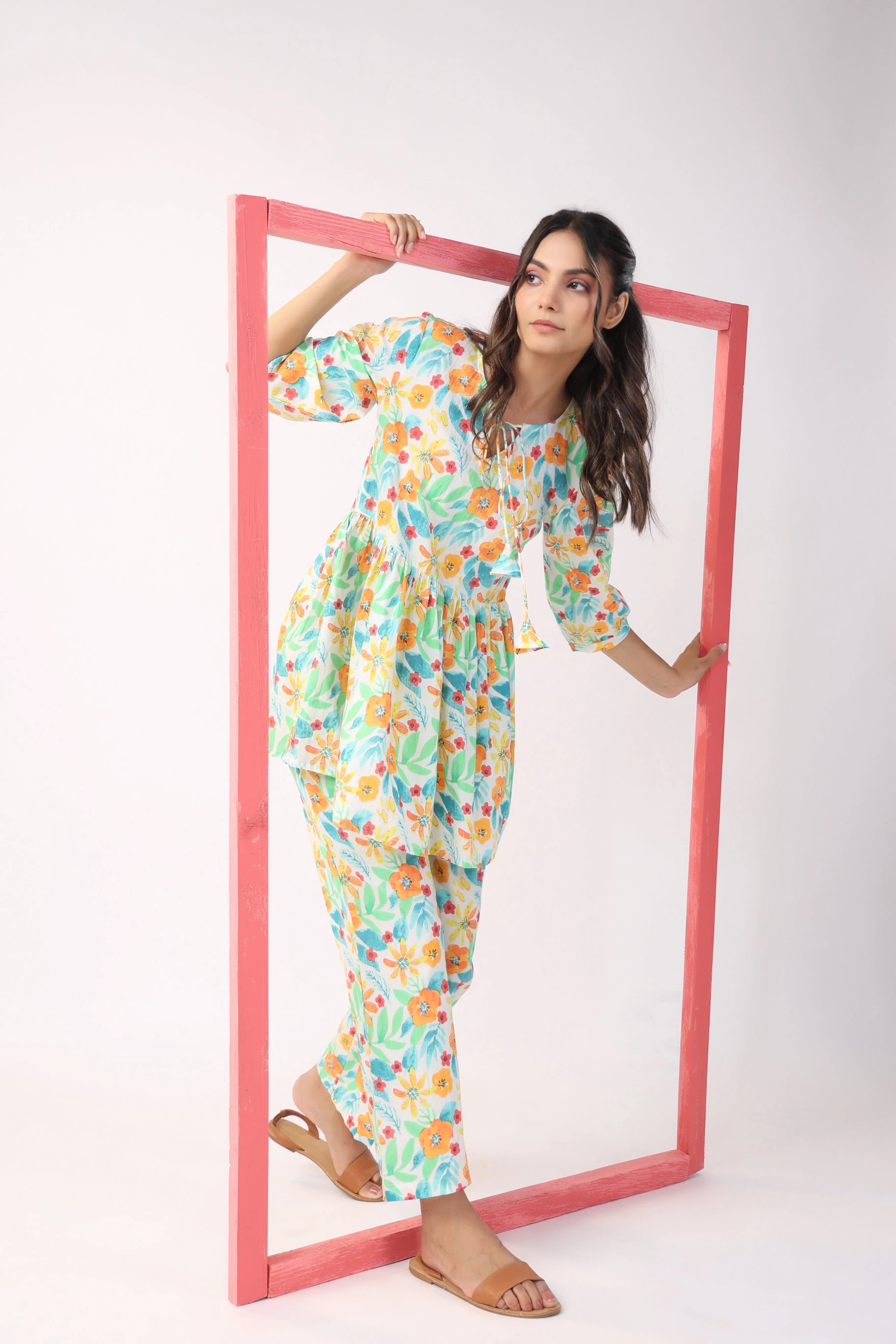 Floral Fiesta Cotton Loungewear Top Set