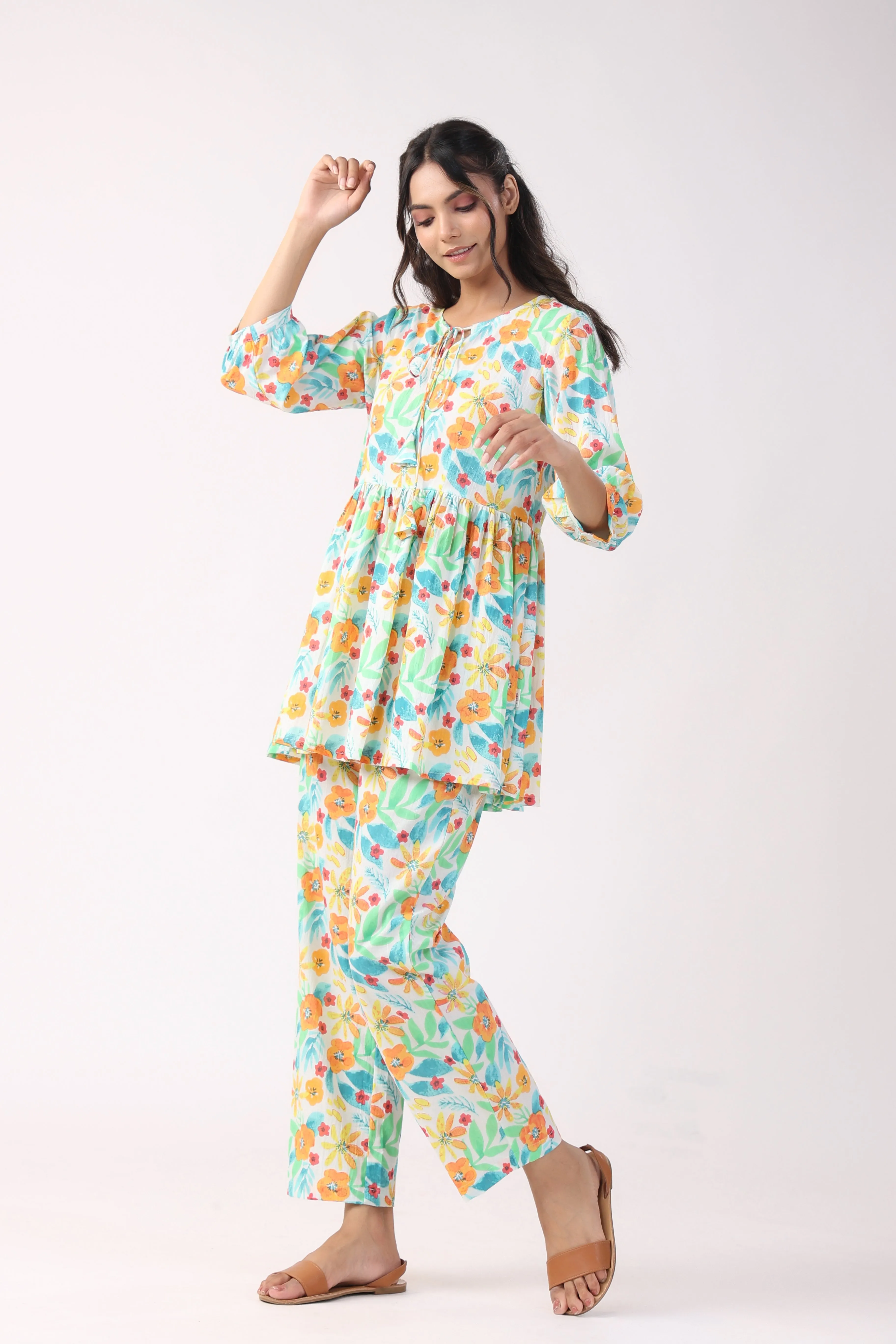 Floral Fiesta Cotton Loungewear Top Set