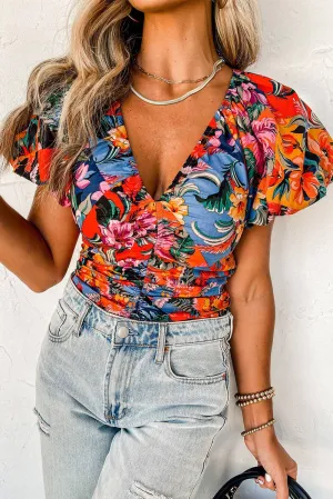 Floral Print Ruched Blouse