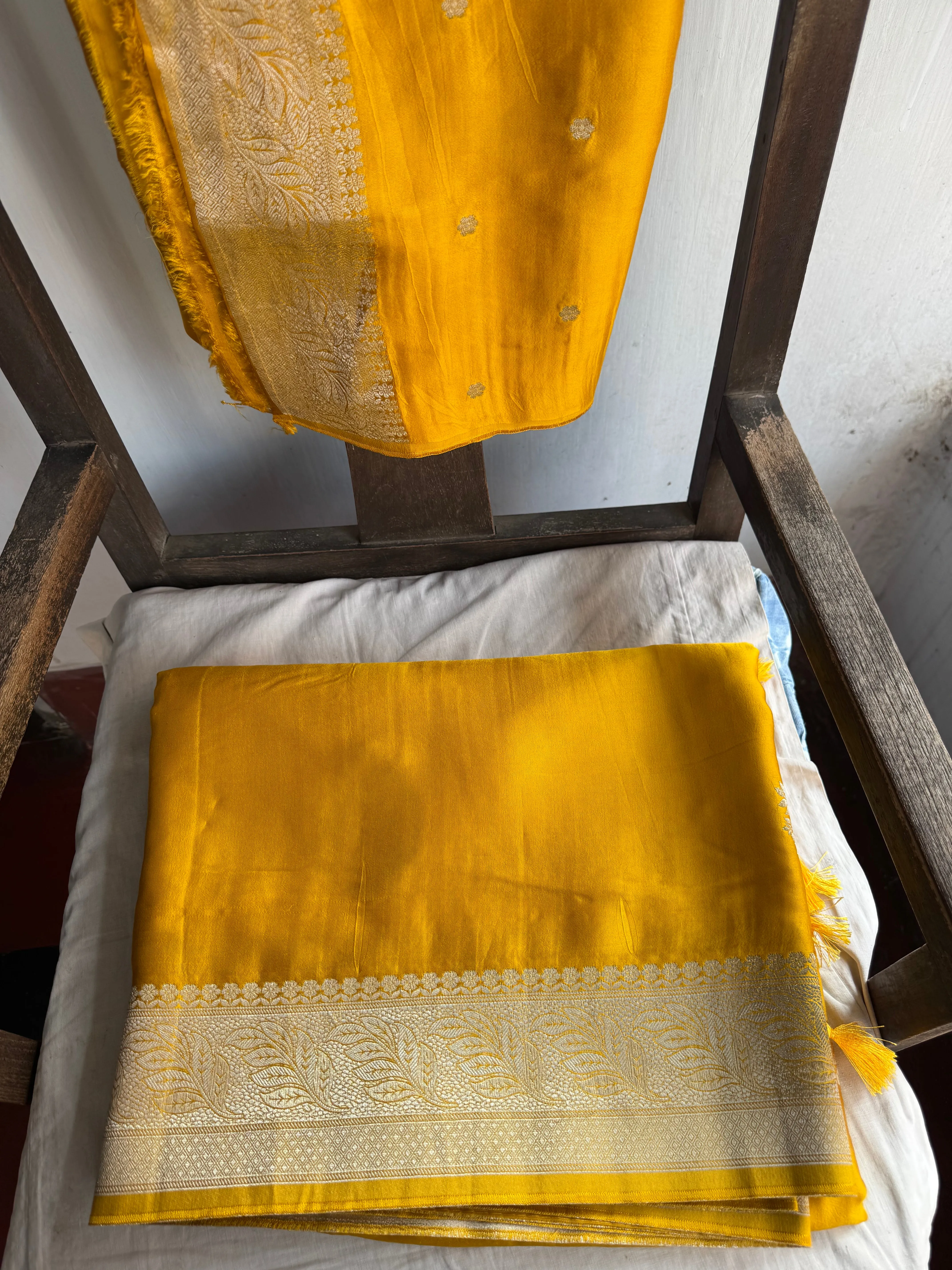 Golden Yellow and Silver Mashru Soft Silk Saree
