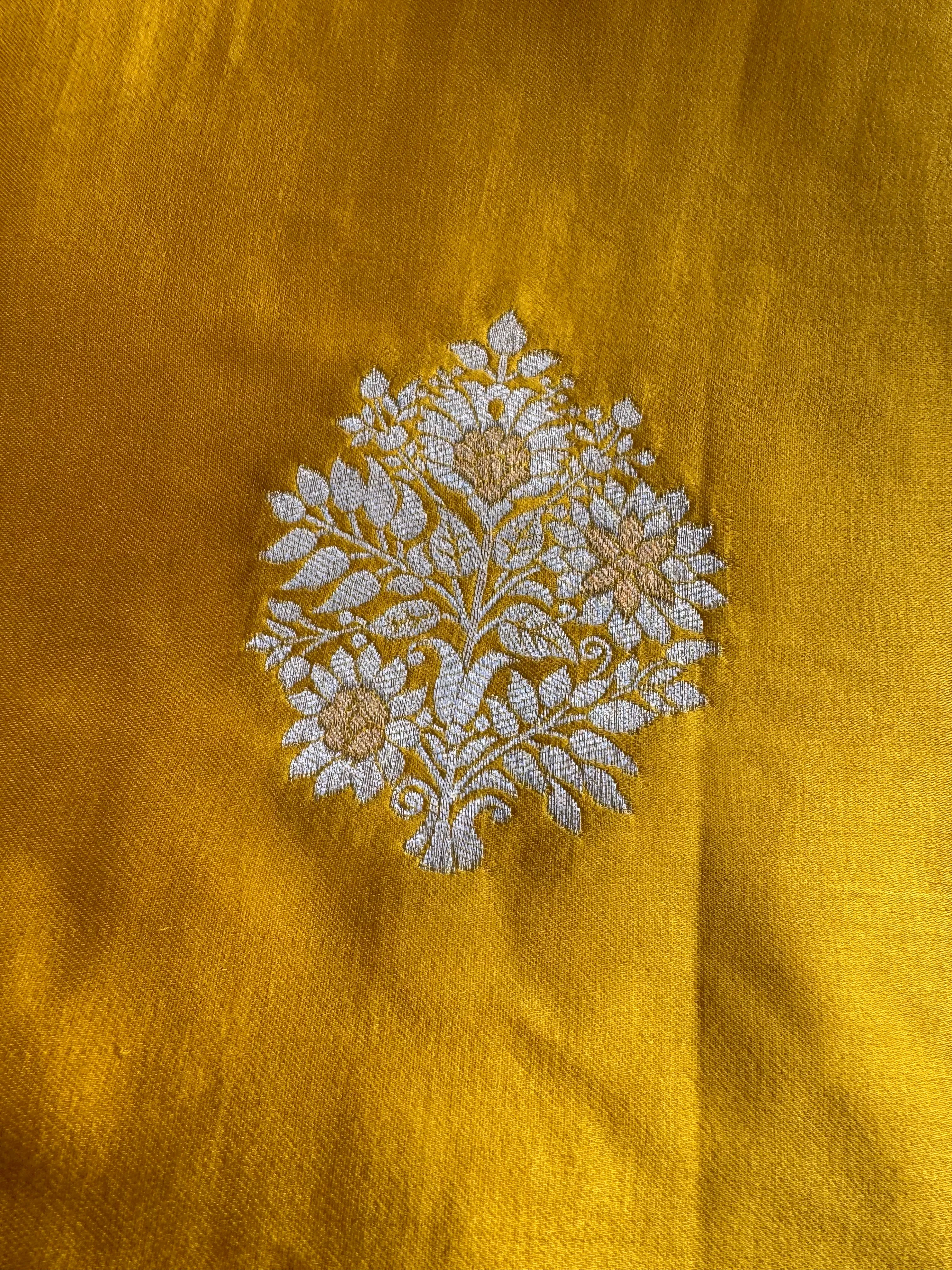 Golden Yellow and Silver Mashru Soft Silk Saree