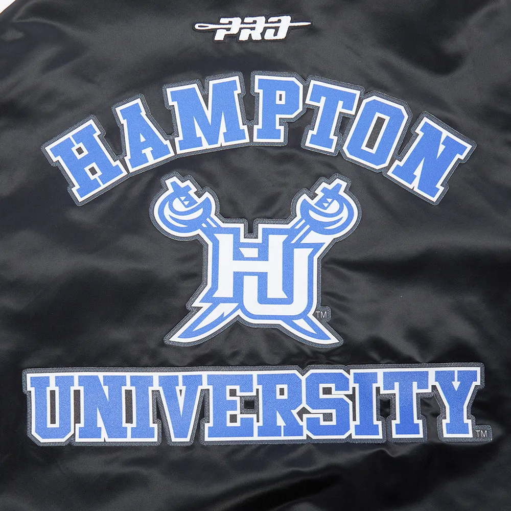 HAMPTON UNIVERSITY CLASSIC MEN'S RIB SATIN JACKET (BLACK/ROYAL BLUE/BLACK)