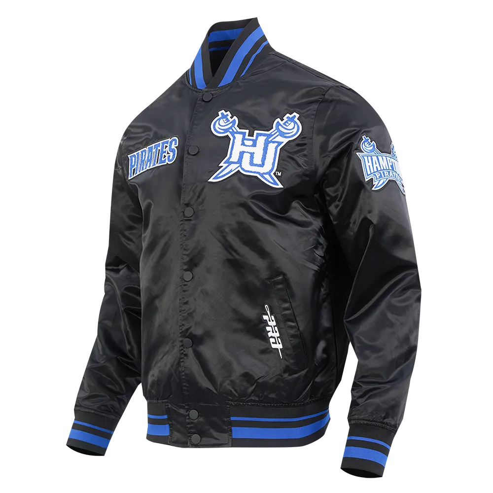 HAMPTON UNIVERSITY CLASSIC MEN'S RIB SATIN JACKET (BLACK/ROYAL BLUE/BLACK)