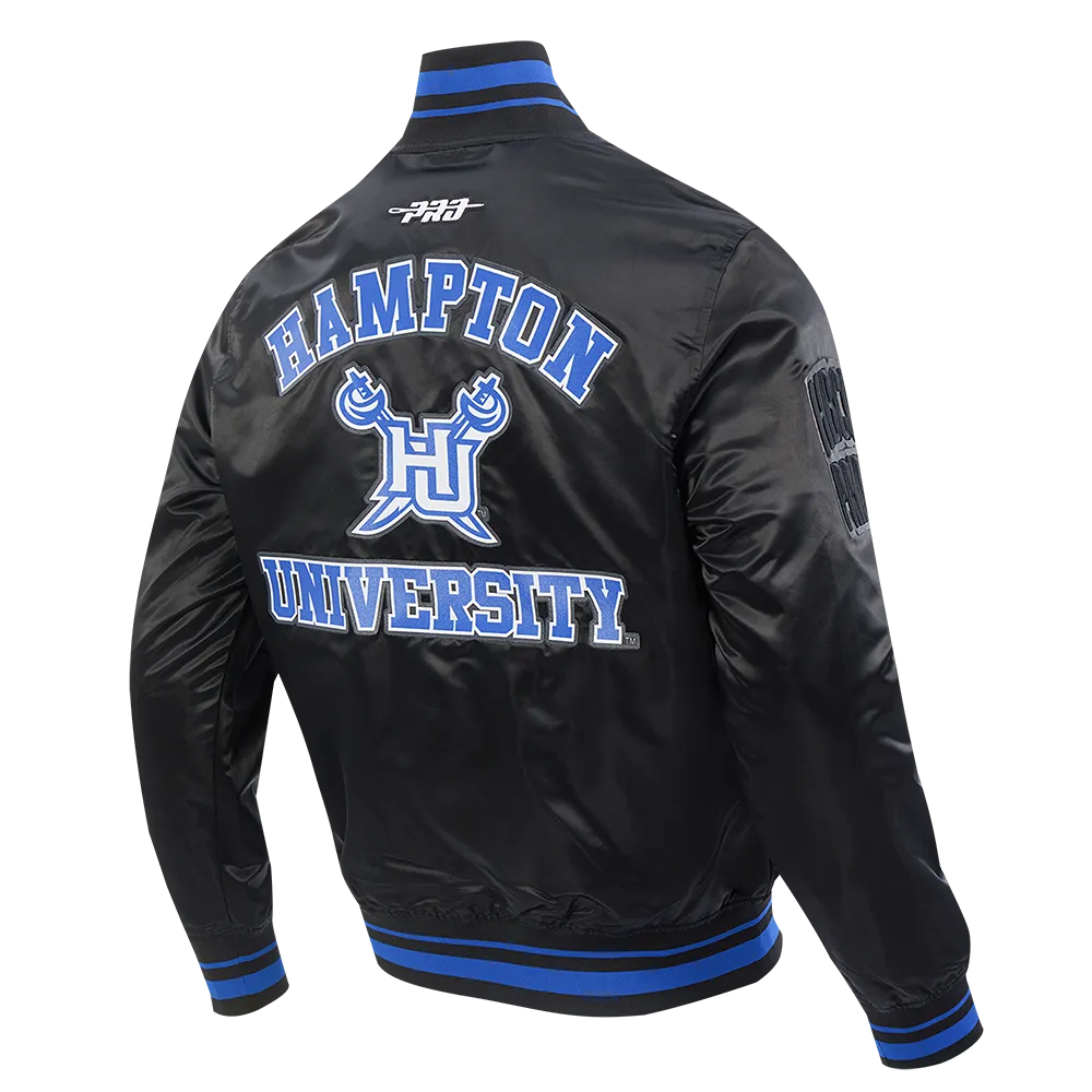 HAMPTON UNIVERSITY CLASSIC MEN'S RIB SATIN JACKET (BLACK/ROYAL BLUE/BLACK)
