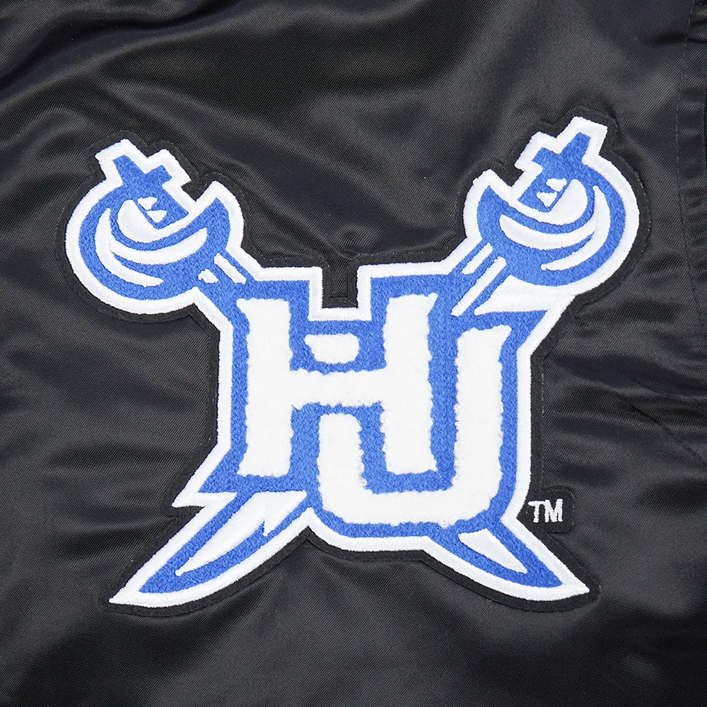 HAMPTON UNIVERSITY CLASSIC MEN'S RIB SATIN JACKET (BLACK/ROYAL BLUE/BLACK)