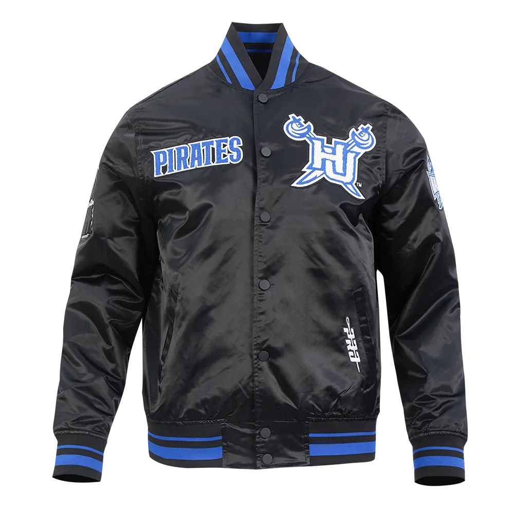 HAMPTON UNIVERSITY CLASSIC MEN'S RIB SATIN JACKET (BLACK/ROYAL BLUE/BLACK)