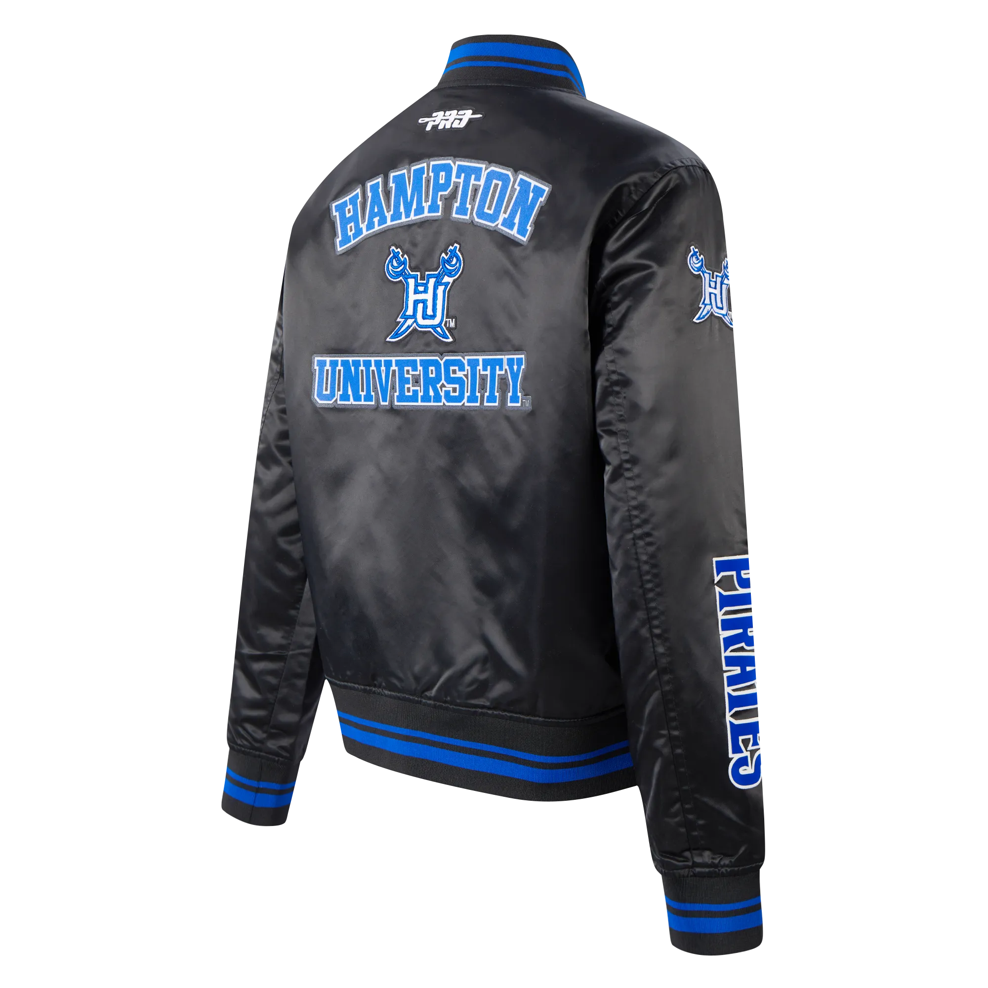 HAMPTON UNIVERSITY CLASSIC WOMEN'S RIB SATIN JACKET (BLACK/ROYAL BLUE/BLACK)