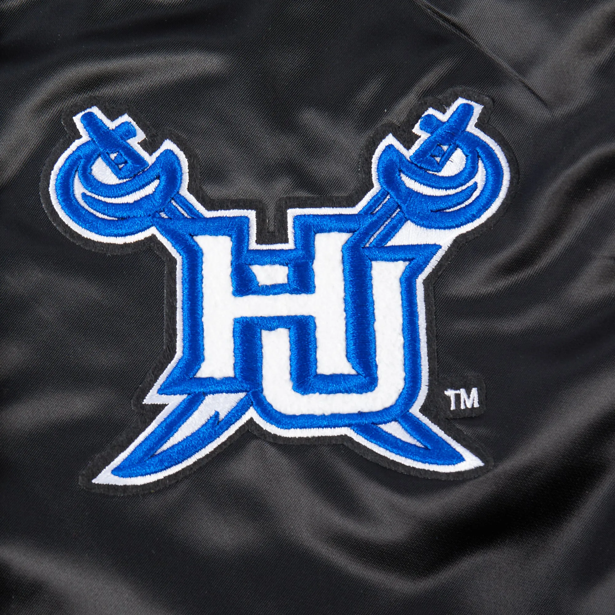 HAMPTON UNIVERSITY CLASSIC WOMEN'S RIB SATIN JACKET (BLACK/ROYAL BLUE/BLACK)
