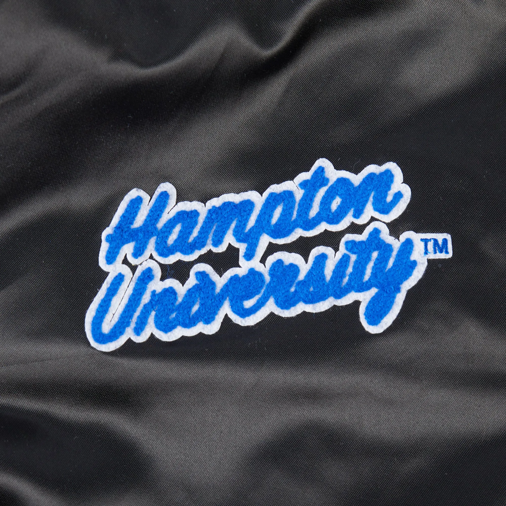 HAMPTON UNIVERSITY CLASSIC WOMEN'S RIB SATIN JACKET (BLACK/ROYAL BLUE/BLACK)