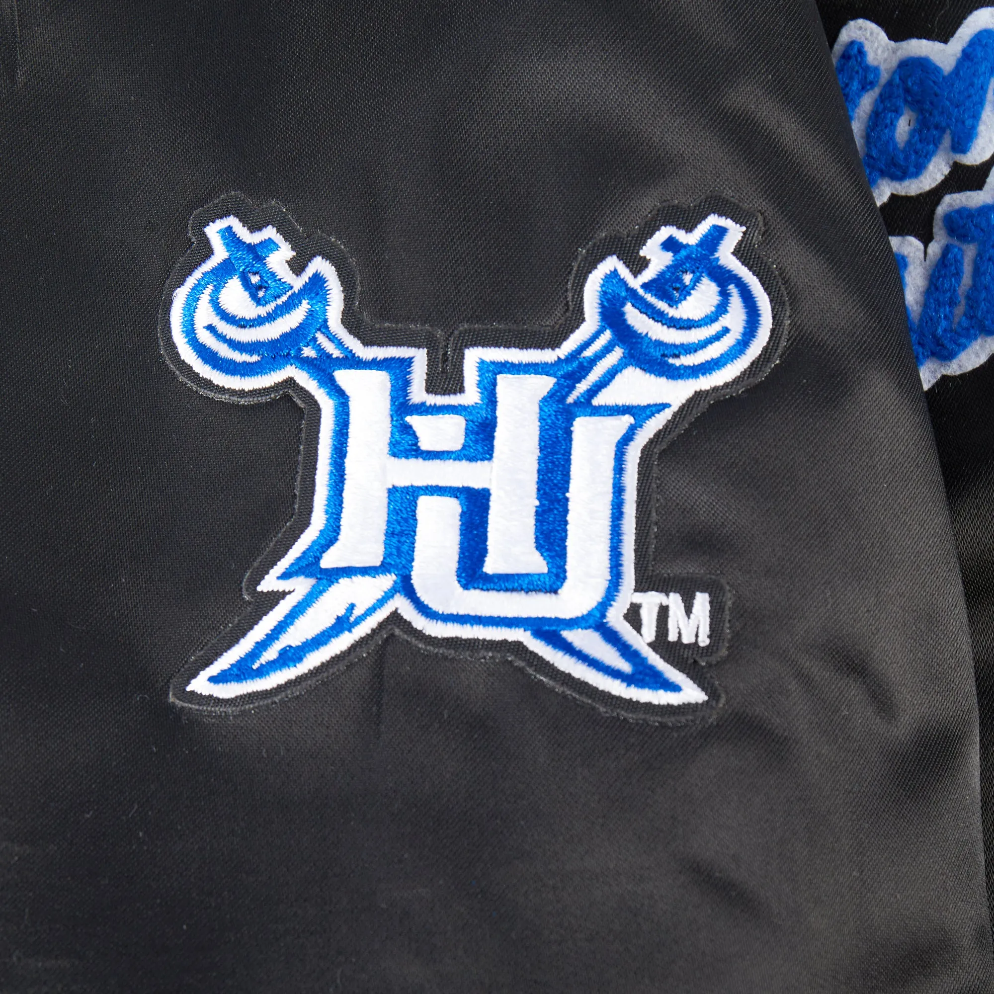 HAMPTON UNIVERSITY CLASSIC WOMEN'S RIB SATIN JACKET (BLACK/ROYAL BLUE/BLACK)