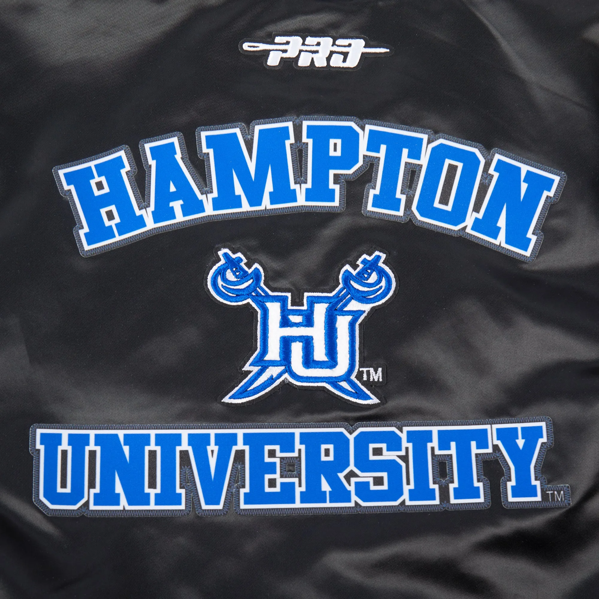 HAMPTON UNIVERSITY CLASSIC WOMEN'S RIB SATIN JACKET (BLACK/ROYAL BLUE/BLACK)