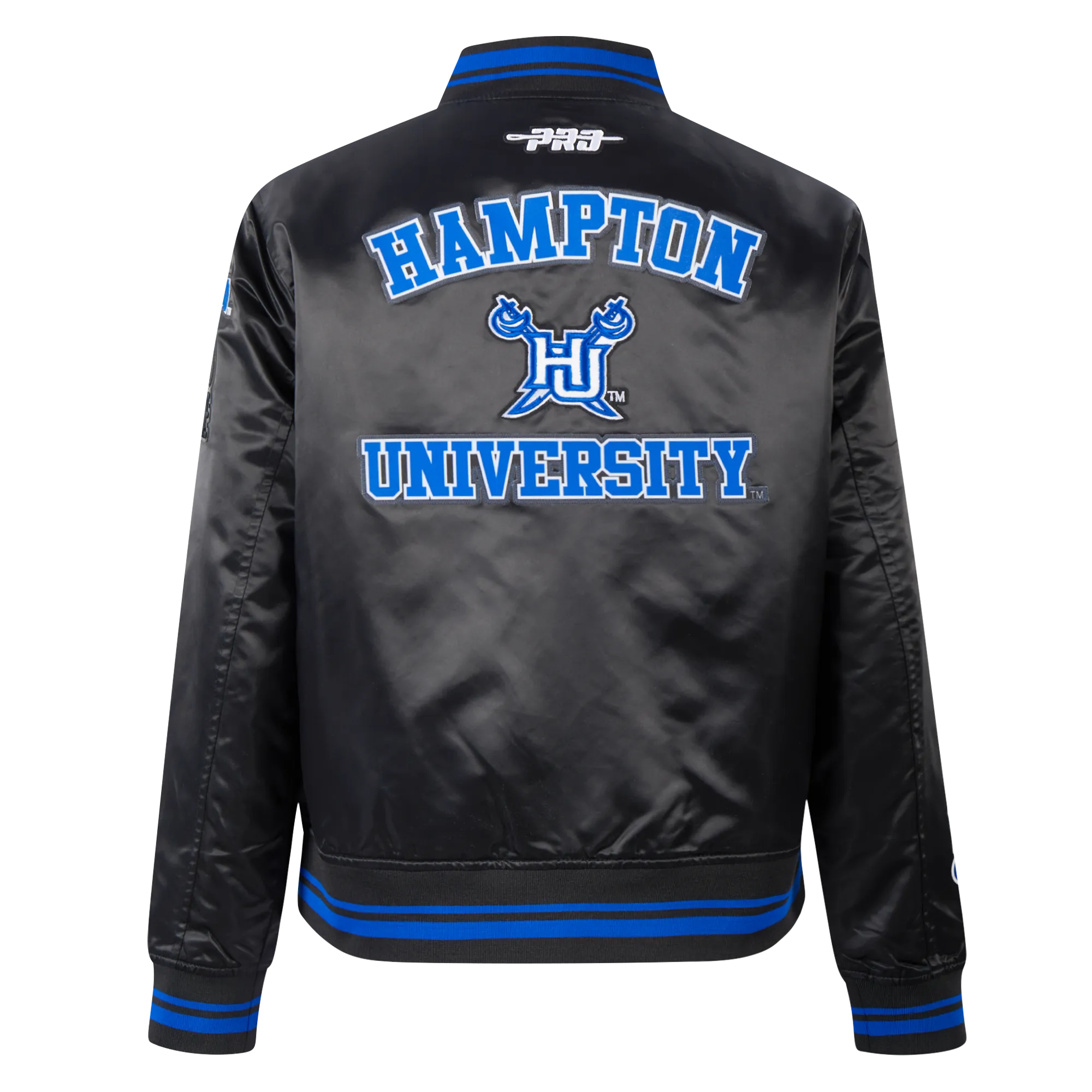 HAMPTON UNIVERSITY CLASSIC WOMEN'S RIB SATIN JACKET (BLACK/ROYAL BLUE/BLACK)