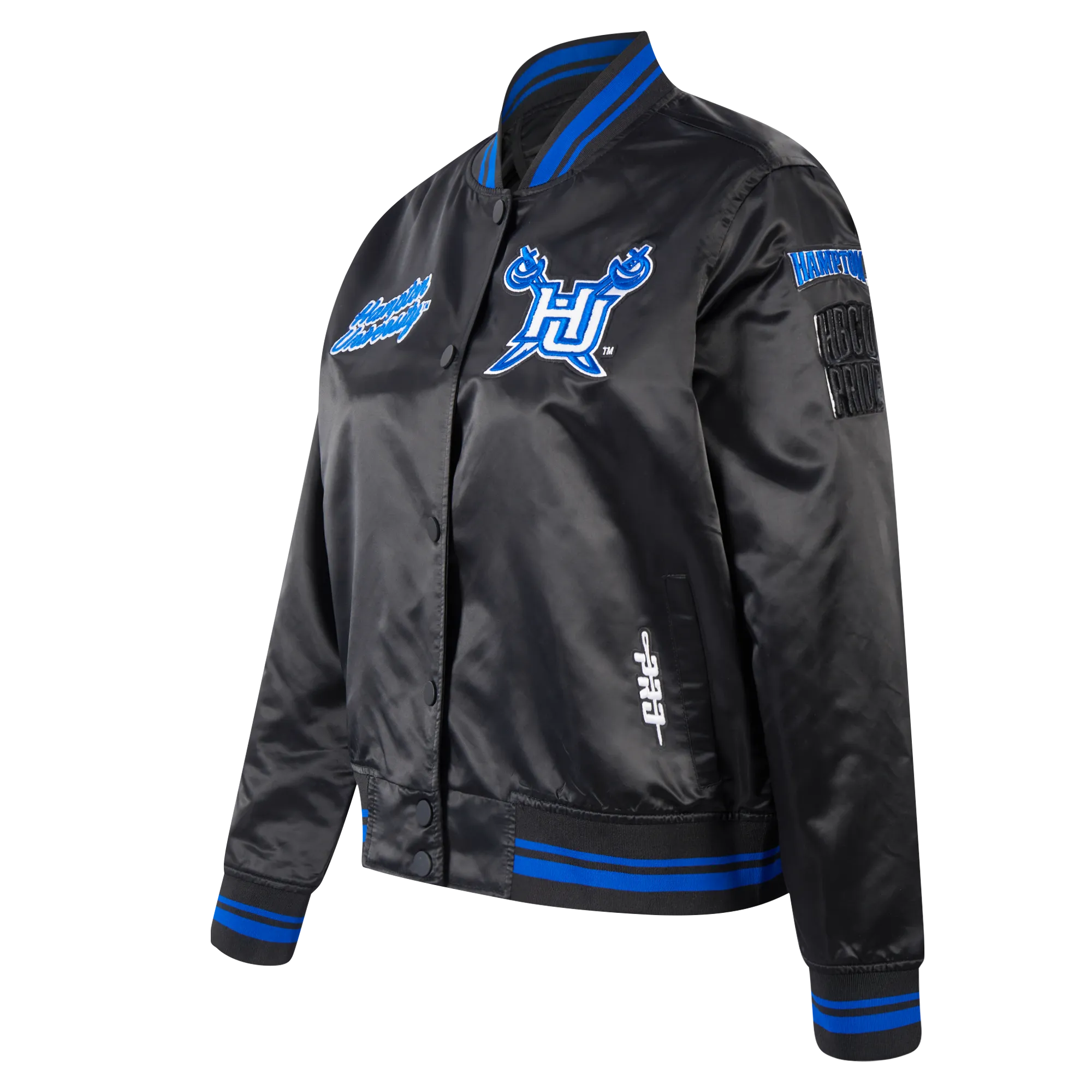HAMPTON UNIVERSITY CLASSIC WOMEN'S RIB SATIN JACKET (BLACK/ROYAL BLUE/BLACK)