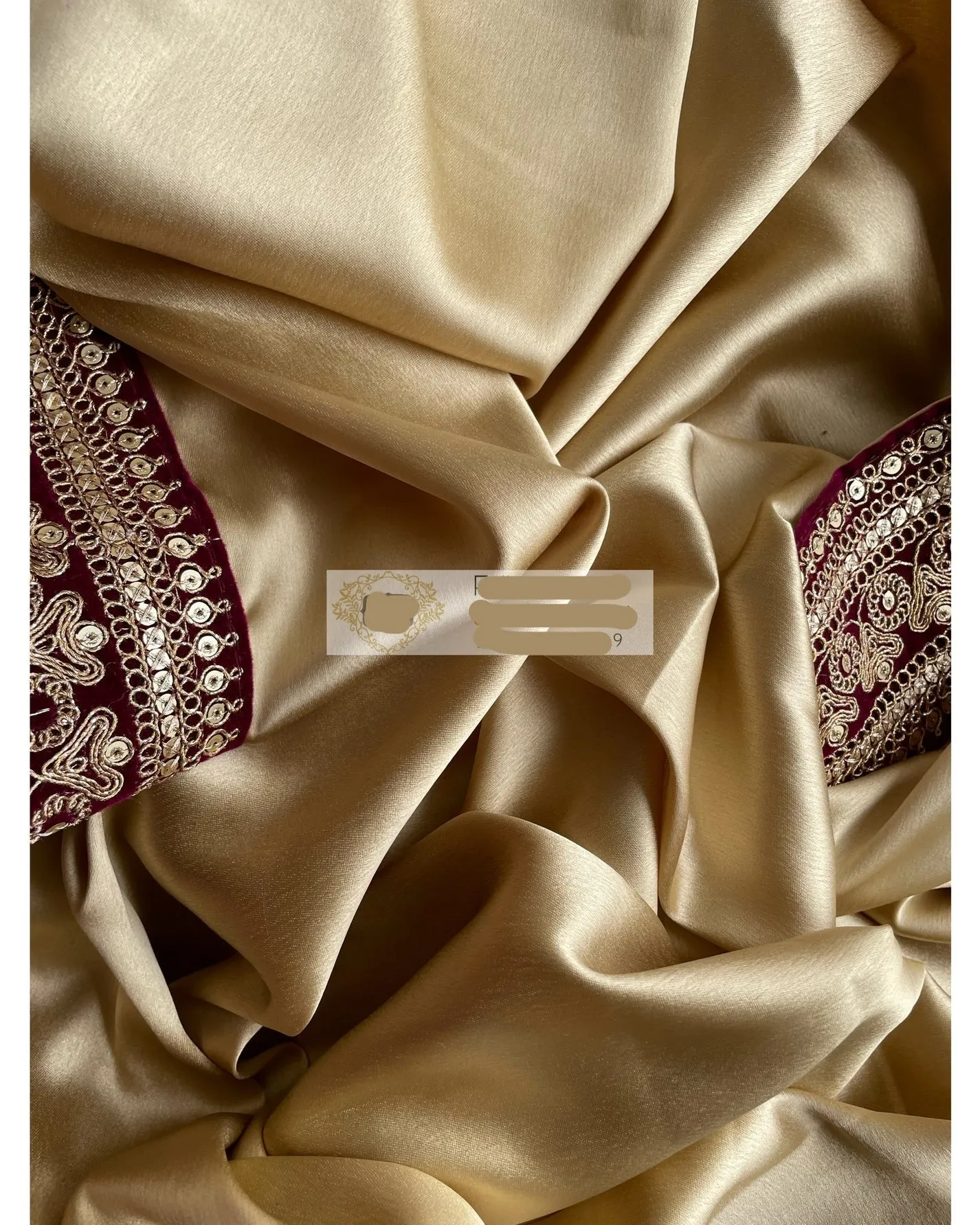 Ivory Satin Saree with Wine Velvet Border