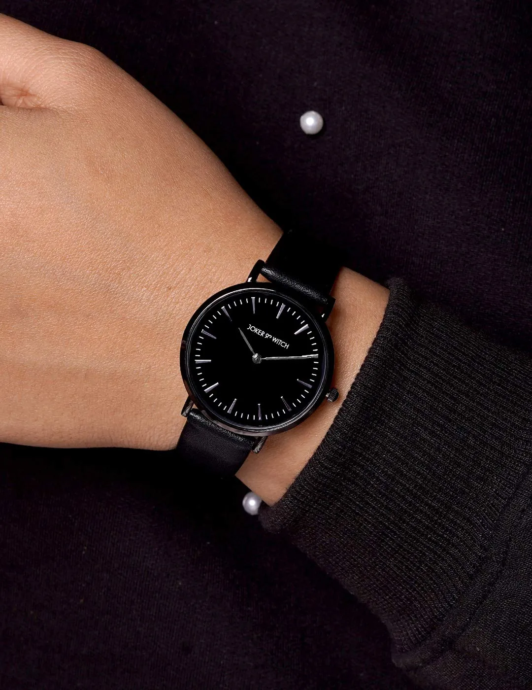 Joker & Witch INES All Black Faux Leather Strap Watch for Women