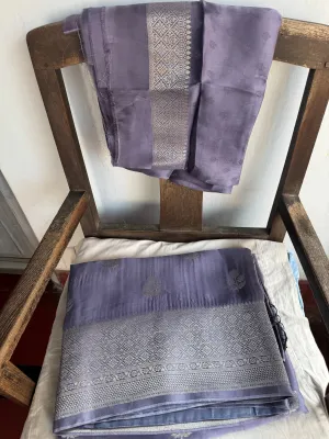 Lavender and Silver Mashru Soft Silk Saree