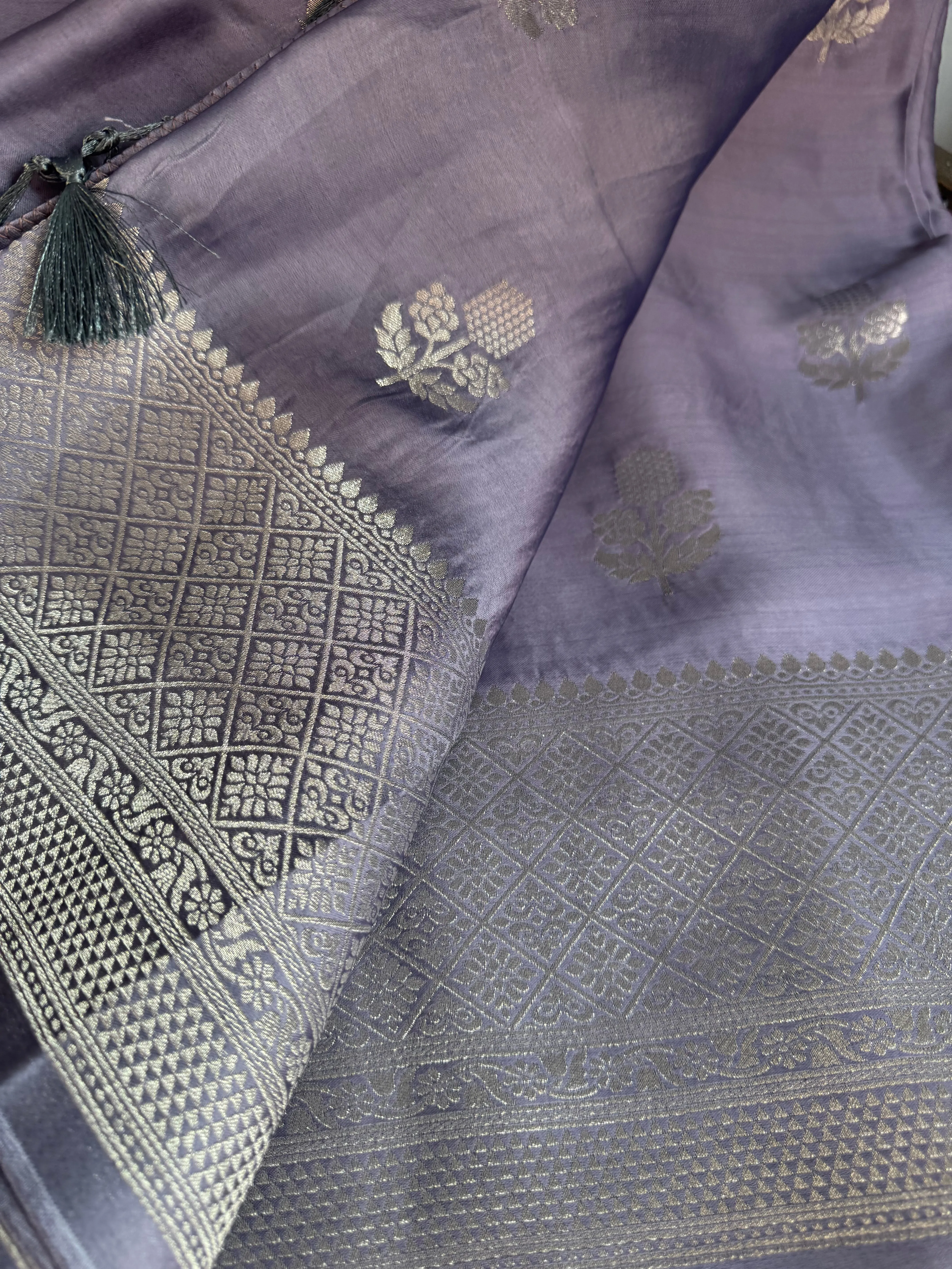 Lavender and Silver Mashru Soft Silk Saree