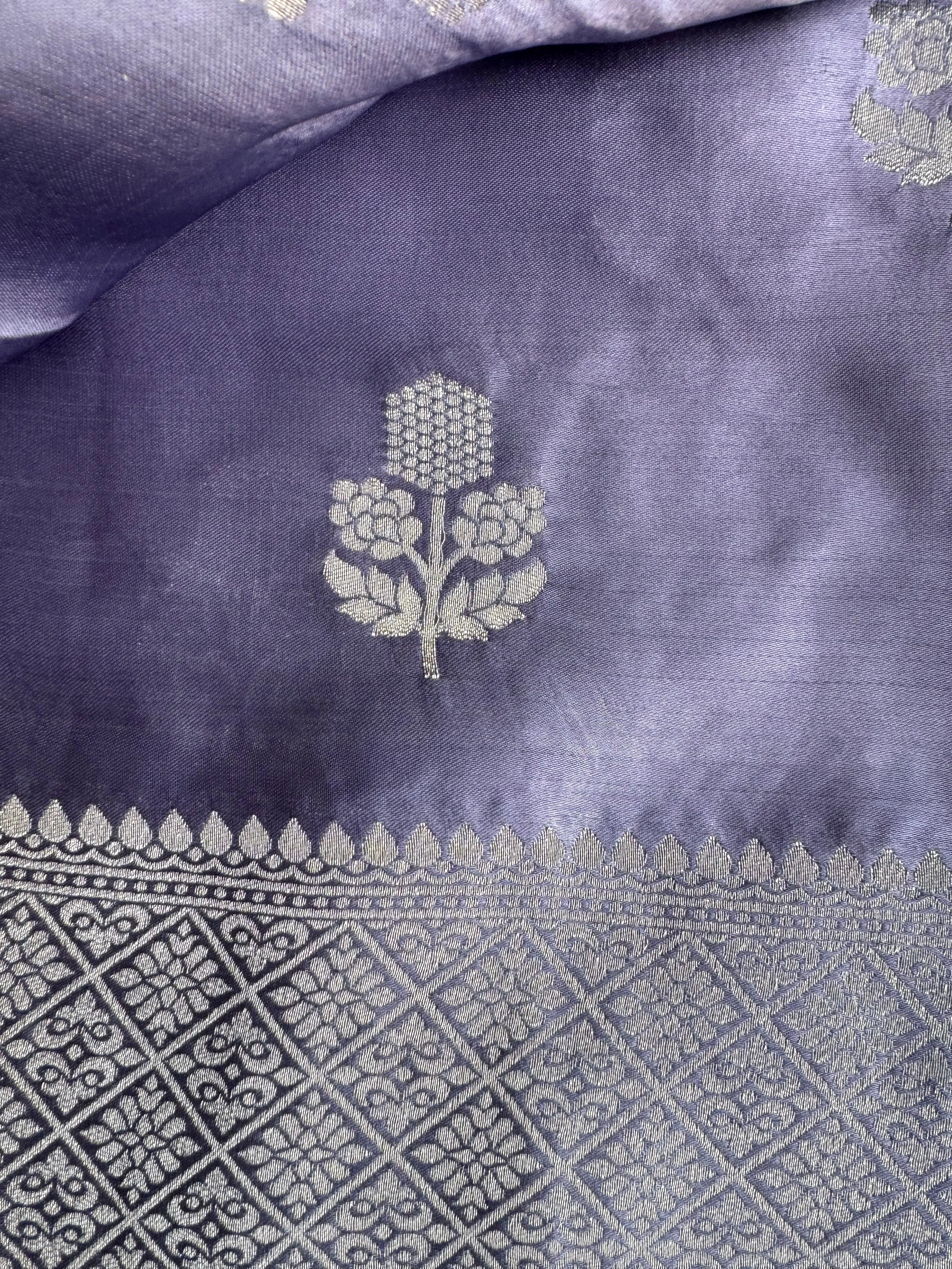 Lavender and Silver Mashru Soft Silk Saree