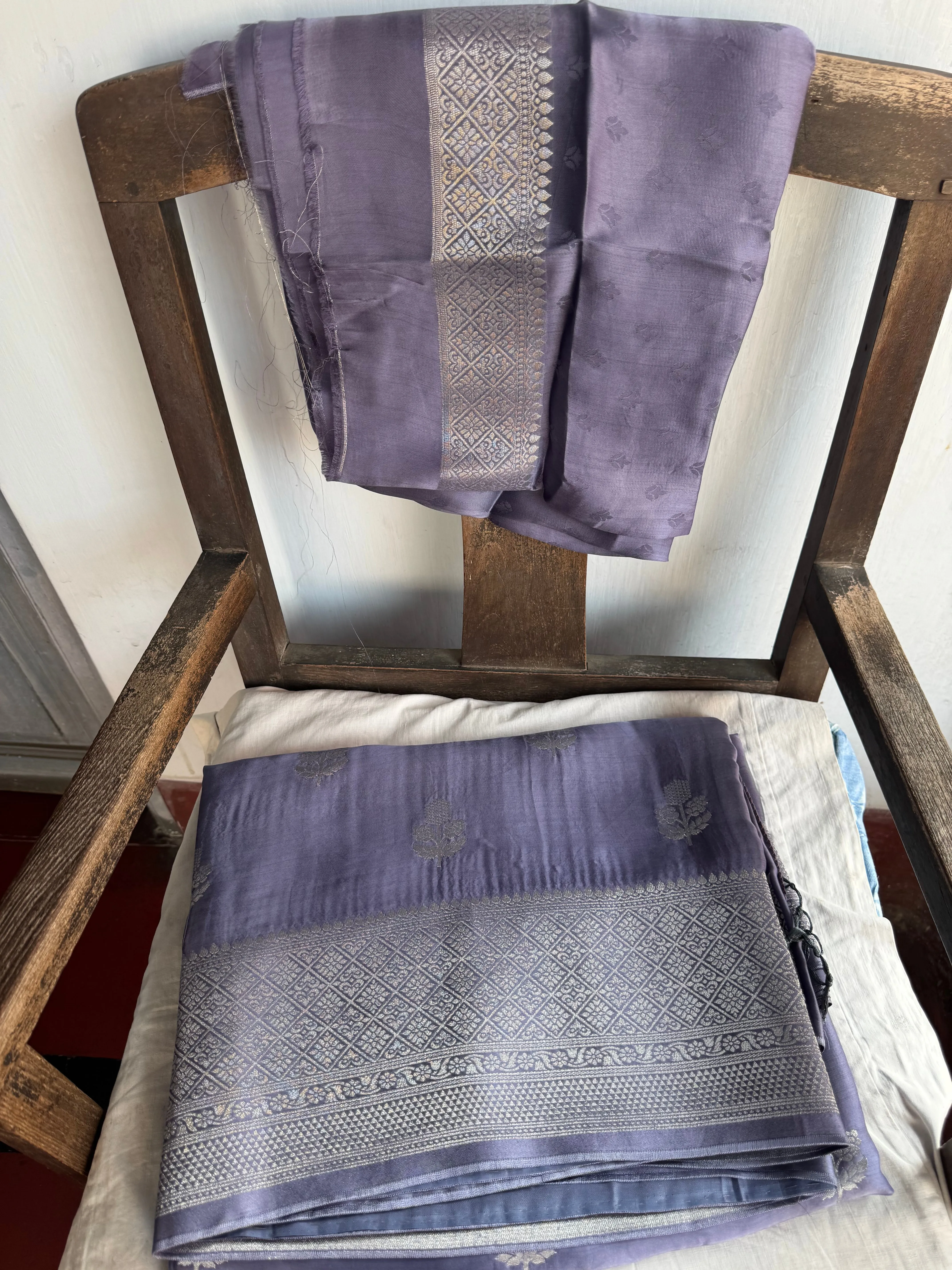 Lavender and Silver Mashru Soft Silk Saree