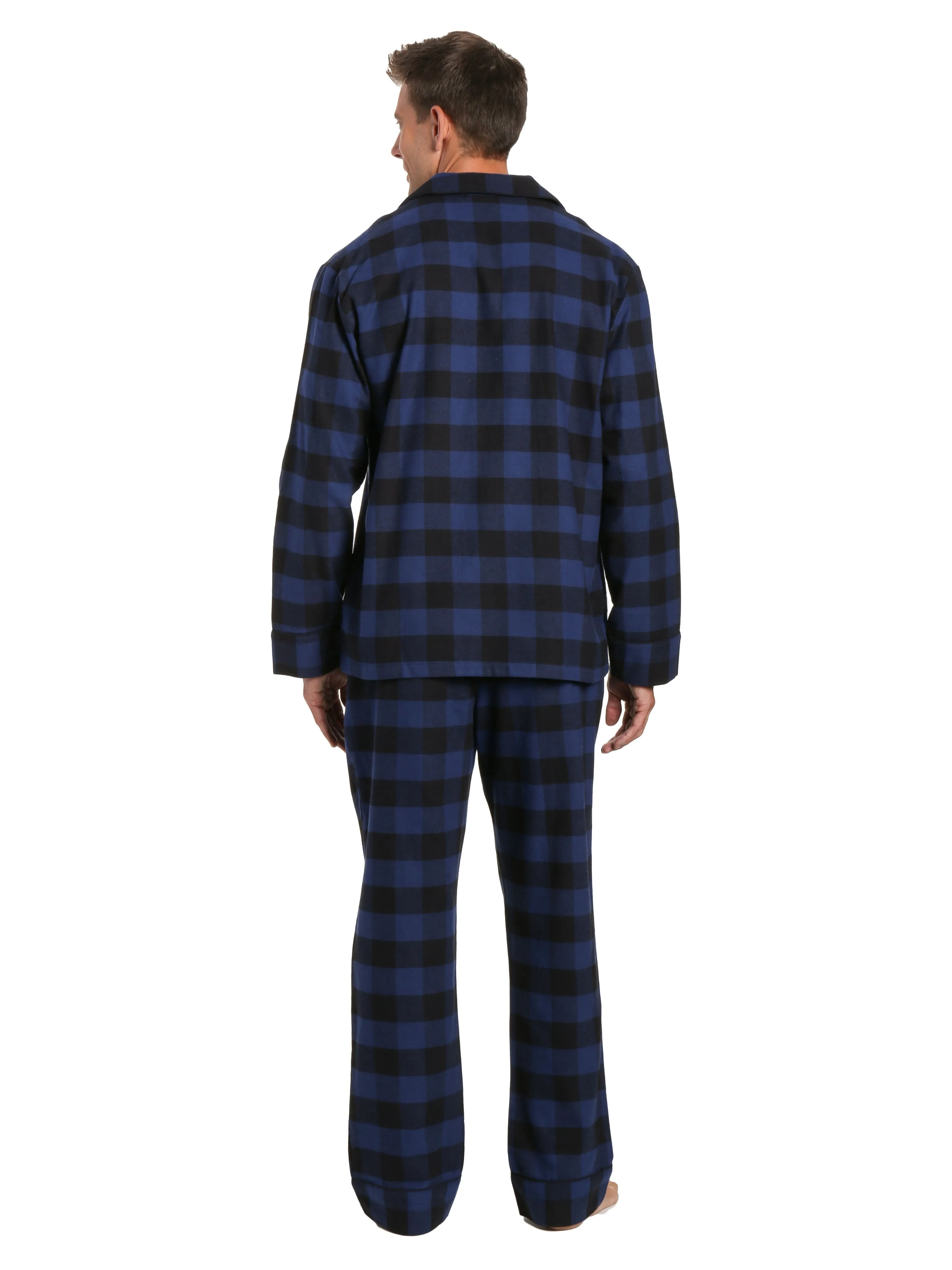 Mens 100% Cotton Flannel Pajama Set - Gingham Checks - Black-Blue