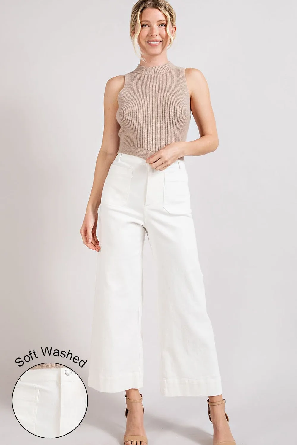 Off White Soft Washed Wide Leg Pants