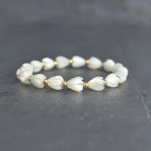 Pikake & Metal Bead Accent Stretchy Bracelet - Adult or Child Sizes
