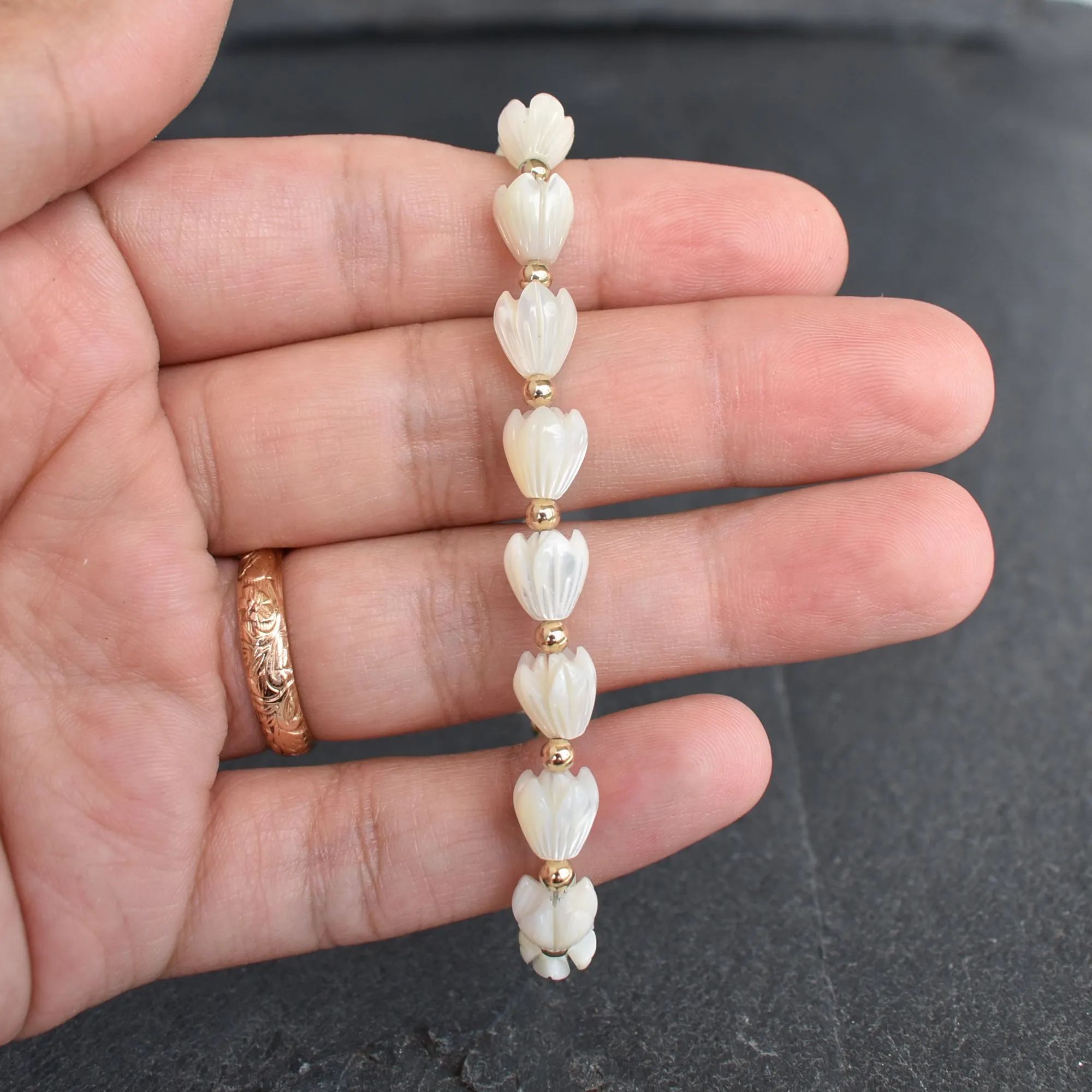 Pikake & Metal Bead Accent Stretchy Bracelet - Adult or Child Sizes