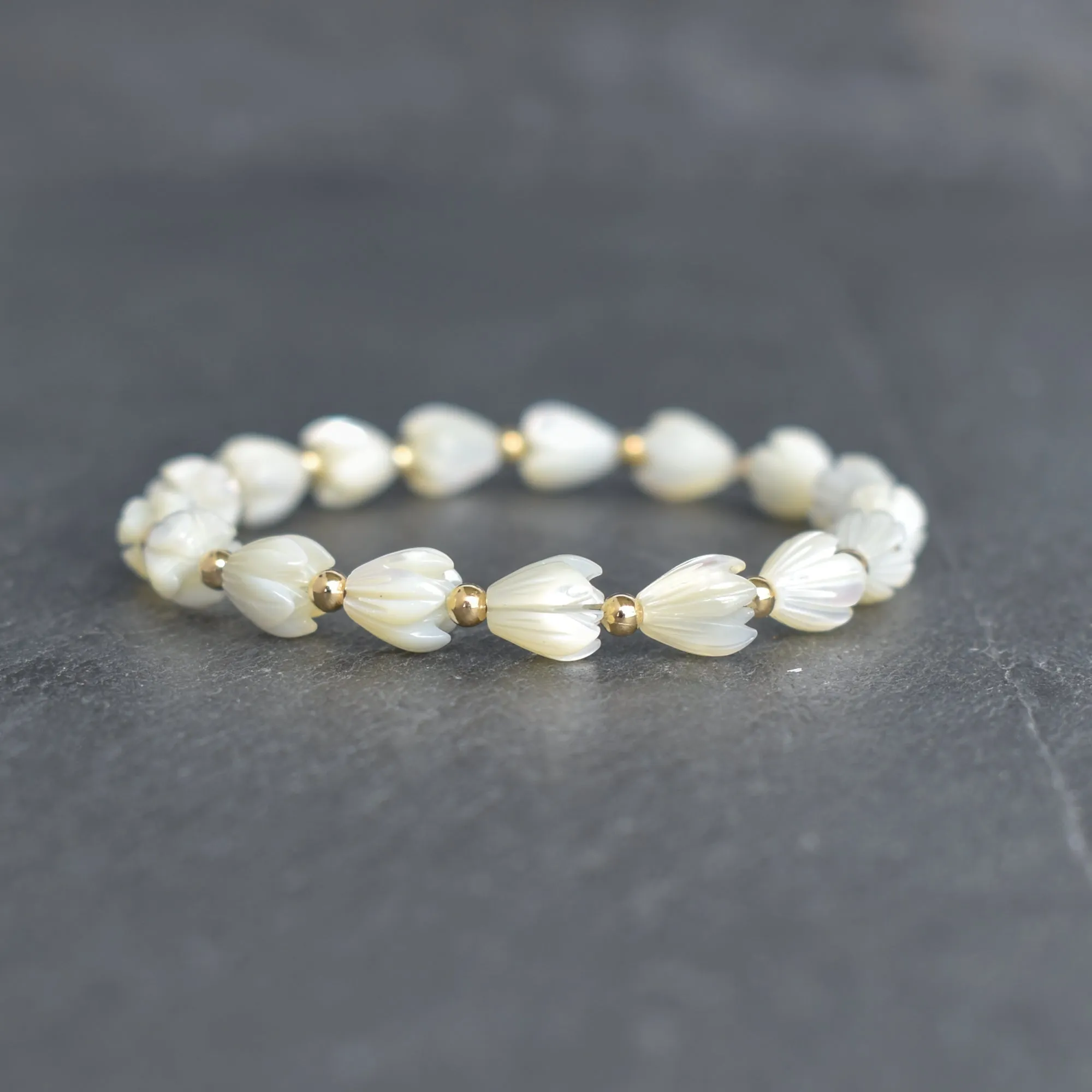 Pikake & Metal Bead Accent Stretchy Bracelet - Adult or Child Sizes