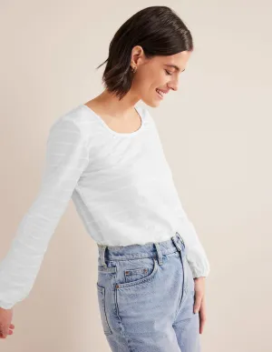 Scoop Neck Textured Top-White