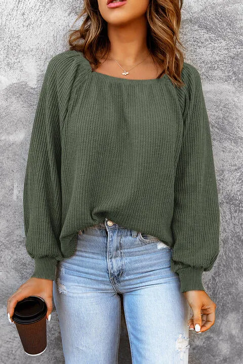 Square Neck Waffle Knit Shirt (S - 2X)