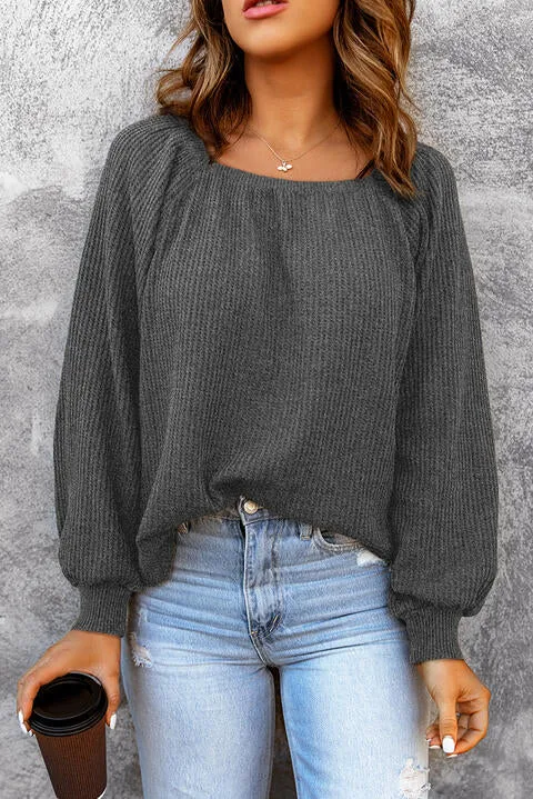 Square Neck Waffle Knit Shirt (S - 2X)