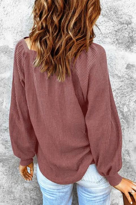 Square Neck Waffle Knit Shirt (S - 2X)