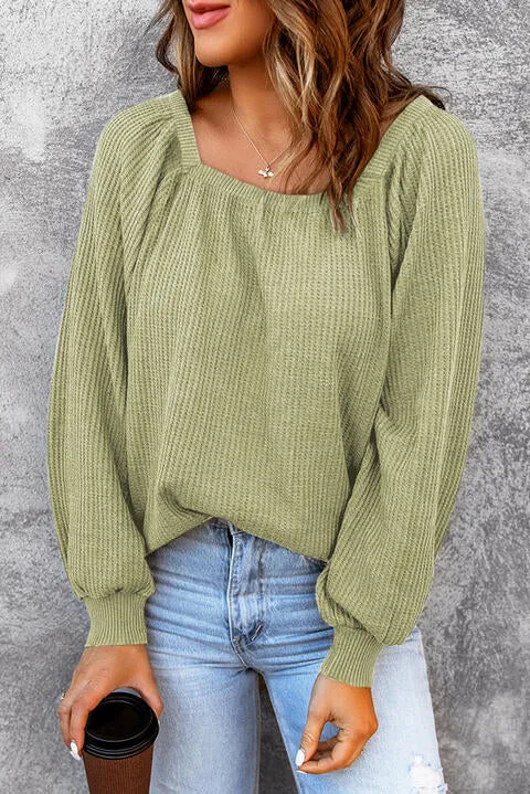 Square Neck Waffle Knit Shirt (S - 2X)
