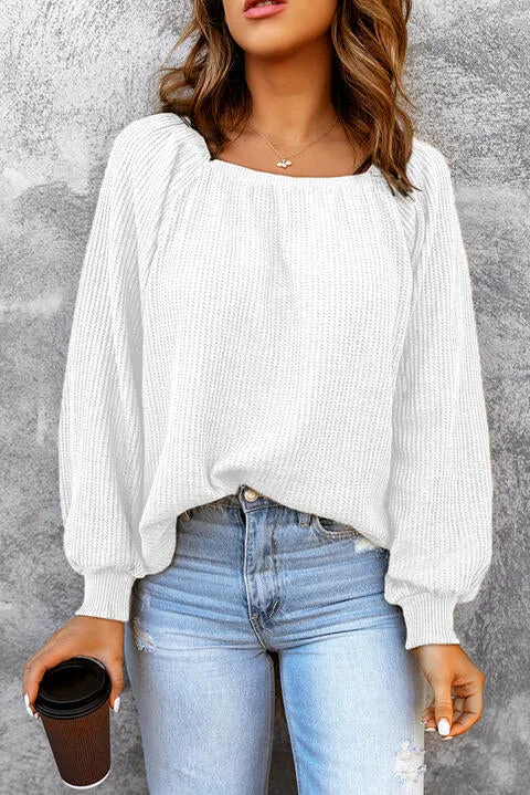 Square Neck Waffle Knit Shirt (S - 2X)