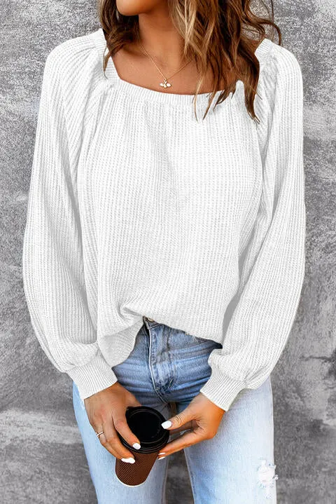 Square Neck Waffle Knit Shirt (S - 2X)