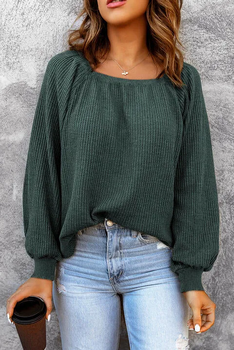 Square Neck Waffle Knit Shirt (S - 2X)