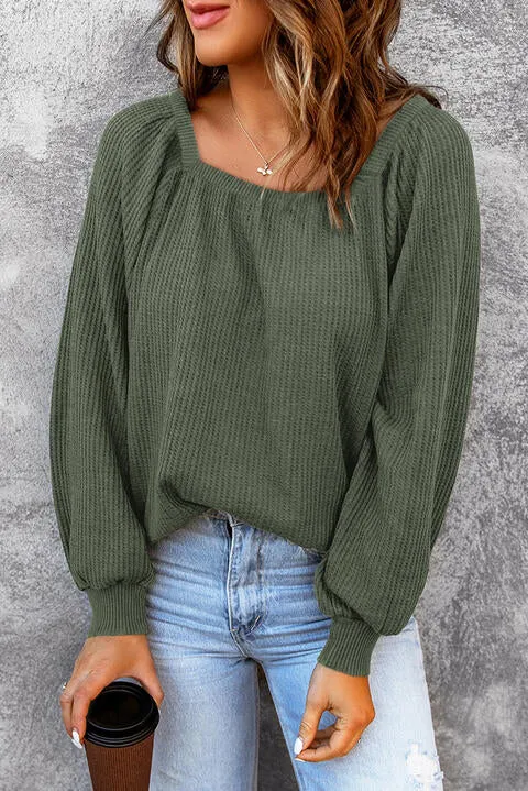 Square Neck Waffle Knit Shirt (S - 2X)