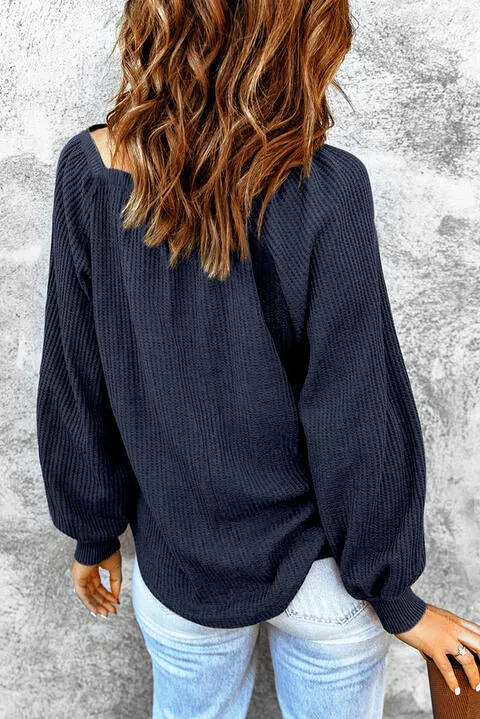 Square Neck Waffle Knit Shirt (S - 2X)