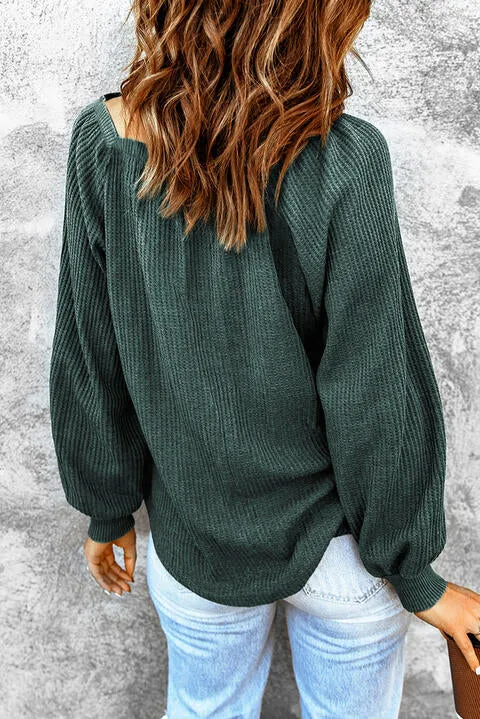 Square Neck Waffle Knit Shirt (S - 2X)